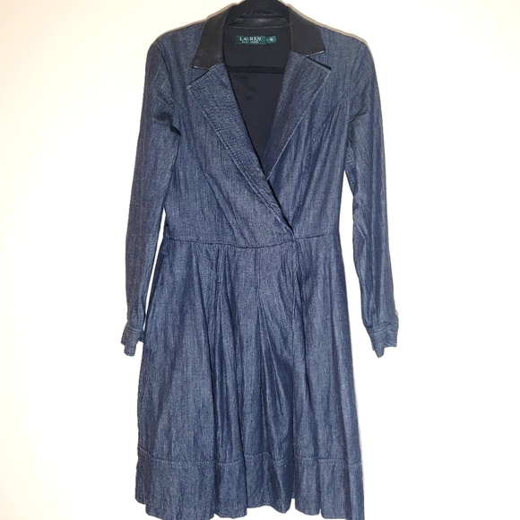 Ralph Lauren Denim Dress w Leather Collar Size 6 - Picture 1 of 3